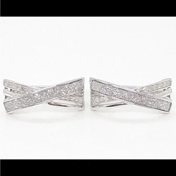 Real Genuine Diamond Earrings, Italian Designer, .52 CTW. 925 Sterling Silver - Picture 3 of 10